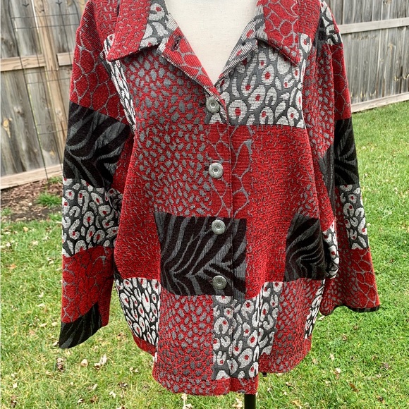 Vintage Studio Works Women’s Jacket~Size 2XL~Patterned Lightweight~Red/Black EUC - Picture 2 of 16
